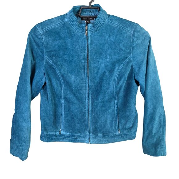 Womens Valerie Stevens Blue Suede 100% Leather Jacket Full Zip Moto Style XL - Picture 1 of 6